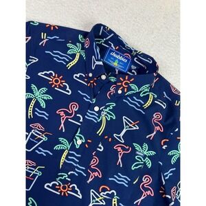 Chubbies Shirt Mens Medium Navy Tropical Flamingo Print Popover Short Sleeve